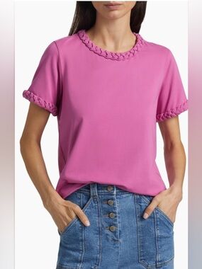 Cing à Sept Braided Cotton Pullover Tee pink size small